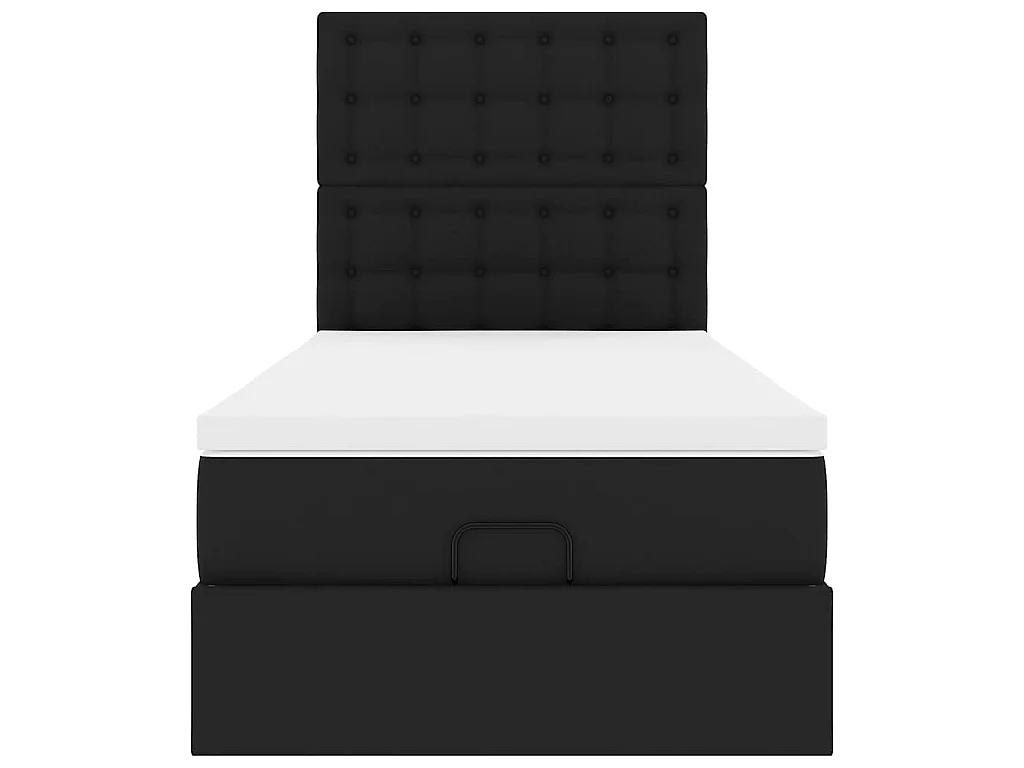 Ottoman-Bett mit Matratze & LEDs Schwarz 90x190 cm Kunstleder