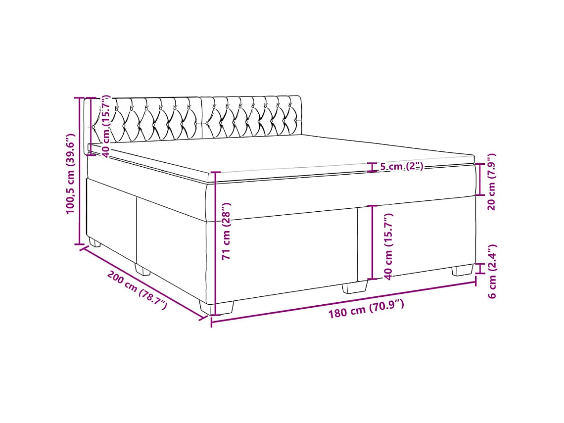 Sommier à lattes de lit et matelas bleu 180x200 cm velours