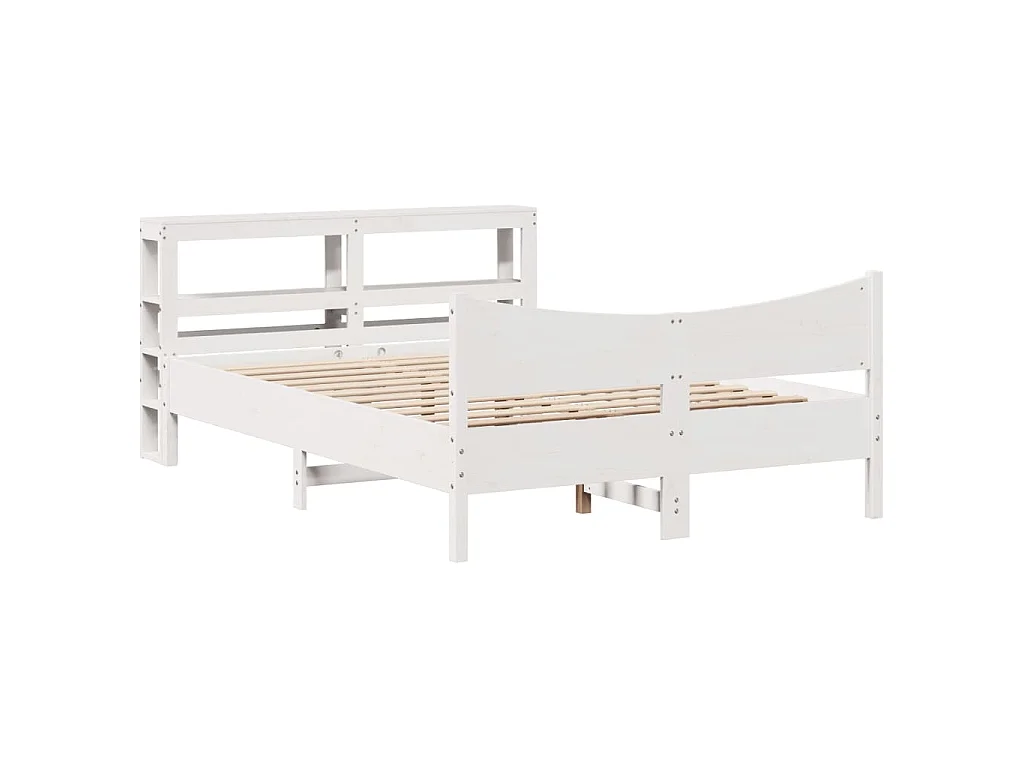 Massivholzbett mit Kopfteil Weiß 140x190 cm Kiefer