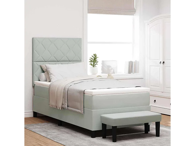 Letto a molle con materasso Grigio chiaro 90 x 190 cm Velluto