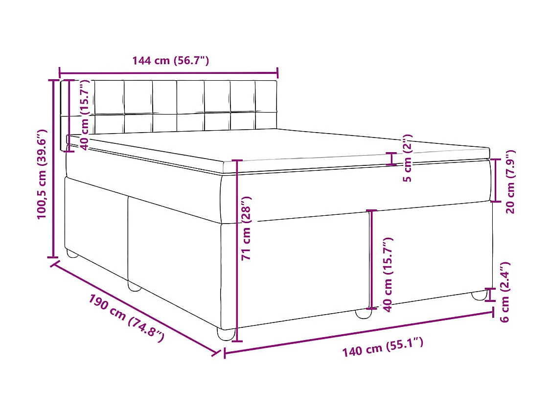 Cama box spring con colchón tela gris claro 140x190 cm