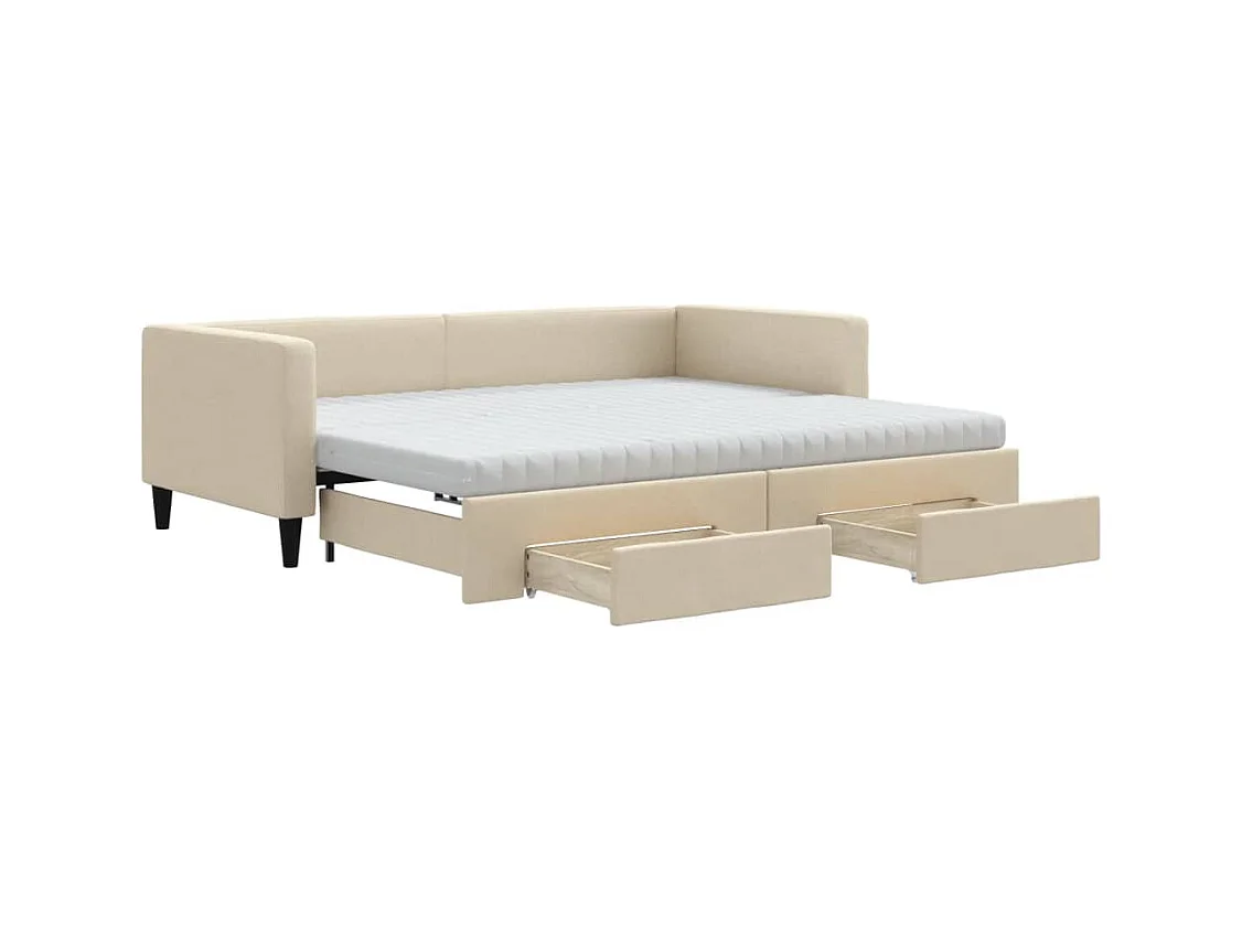 Divano Letto Estraibile con Cassetti Crema 90x200 cm in Tessuto
