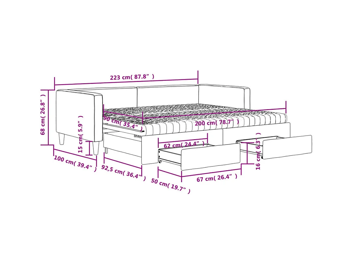 Divano Letto Estraibile con Cassetti Crema 90x200 cm in Tessuto