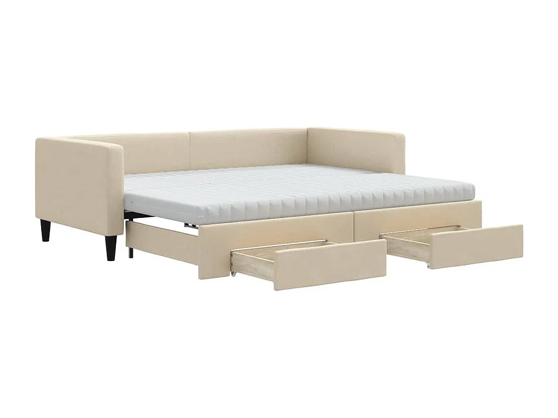 Divano Letto Estraibile con Cassetti Crema 90x200 cm in Tessuto