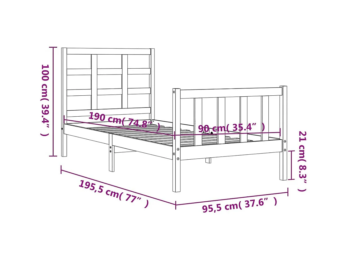 Cadre de lit sans matelas 90x190 cm bois de pin massif