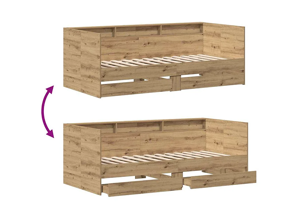 Lit d'appoint Chêne artisanal 90 x 200 cm Bois d'ingénierie