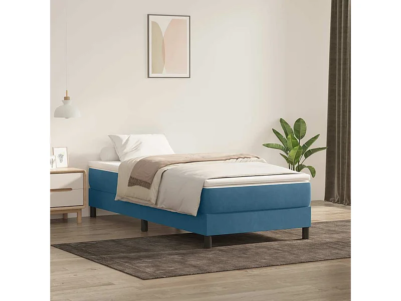 Cama com molas/colchão azul-escuro 90x210 cm veludo