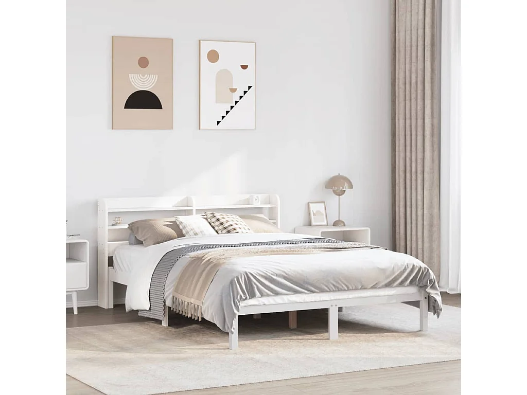 Bedframe zonder matras massief grenenhout wit 140x190 cm