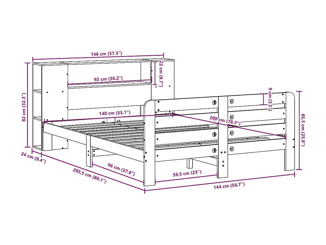 Bedframe zonder matras massief grenenhout wit 140x200 cm