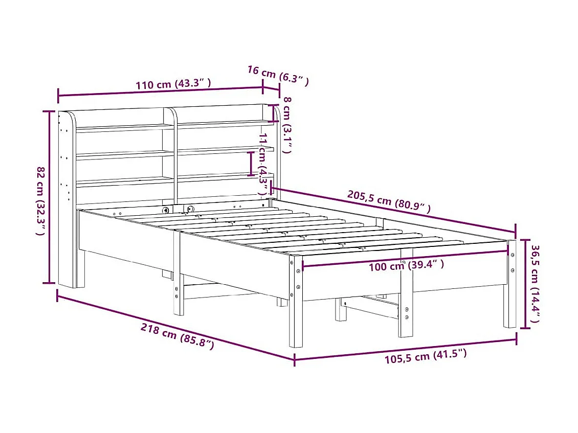 Cadre de lit sans matelas 100x200 cm bois massif de pin