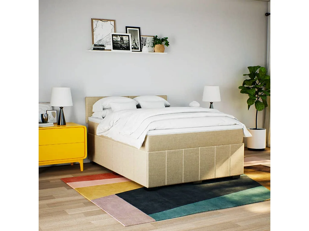 Giroletto a Molle con Materasso Crema 140x200 cm in Tessuto
