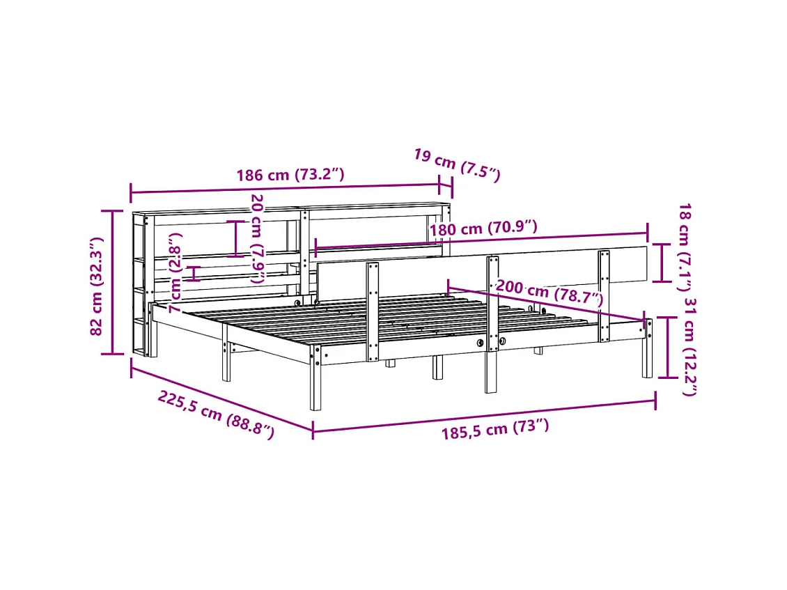 Letto senza Materasso 180x200 cm in Legno Massello di Pino