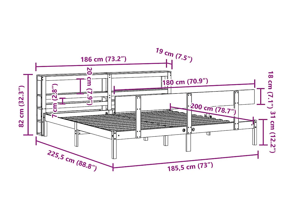 Cadre de lit sans matelas 180x200 cm bois massif de pin