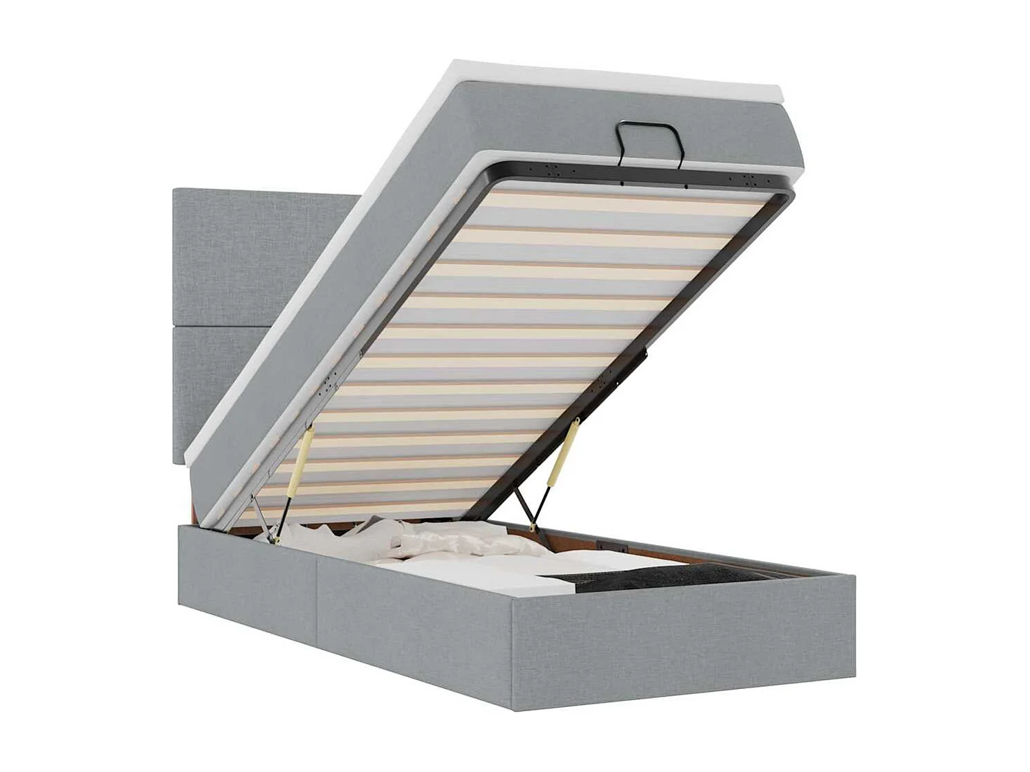 Ottoman-Bett mit Matratze & LEDs Hellgrau 90x190 cm Stoff