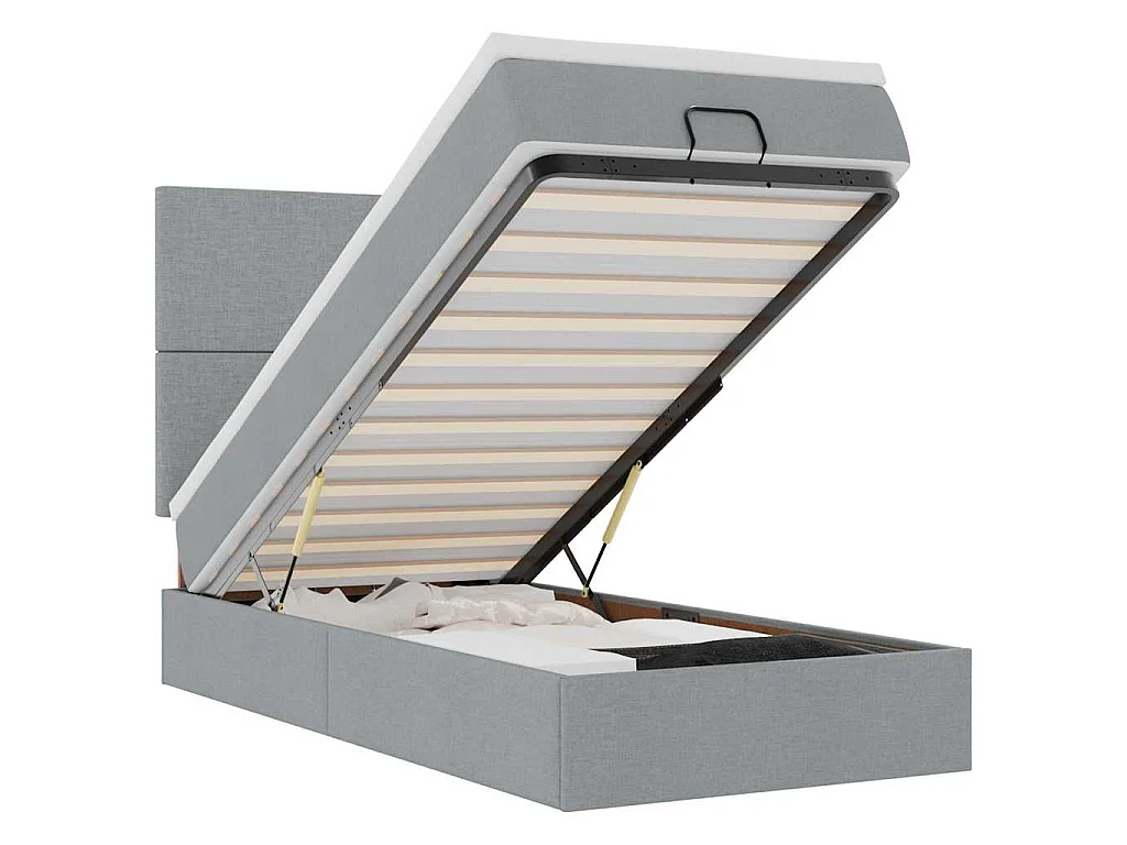 Ottoman-Bett mit Matratze & LEDs Hellgrau 90x190 cm Stoff