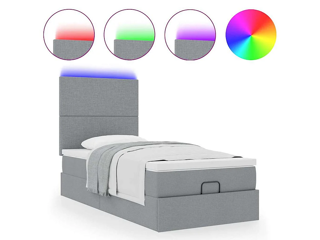 Ottoman-Bett mit Matratze & LEDs Hellgrau 90x190 cm Stoff
