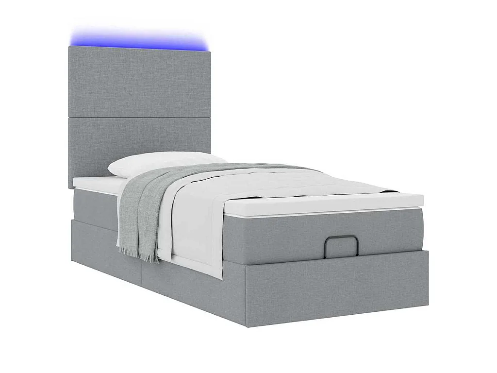 Ottoman-Bett mit Matratze & LEDs Hellgrau 90x190 cm Stoff