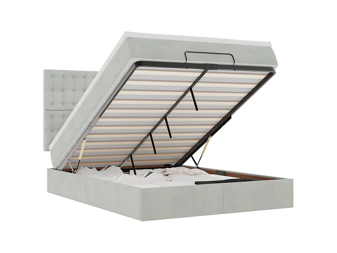 Cadre de lit ottoman et matelas gris clair 140x190 velours