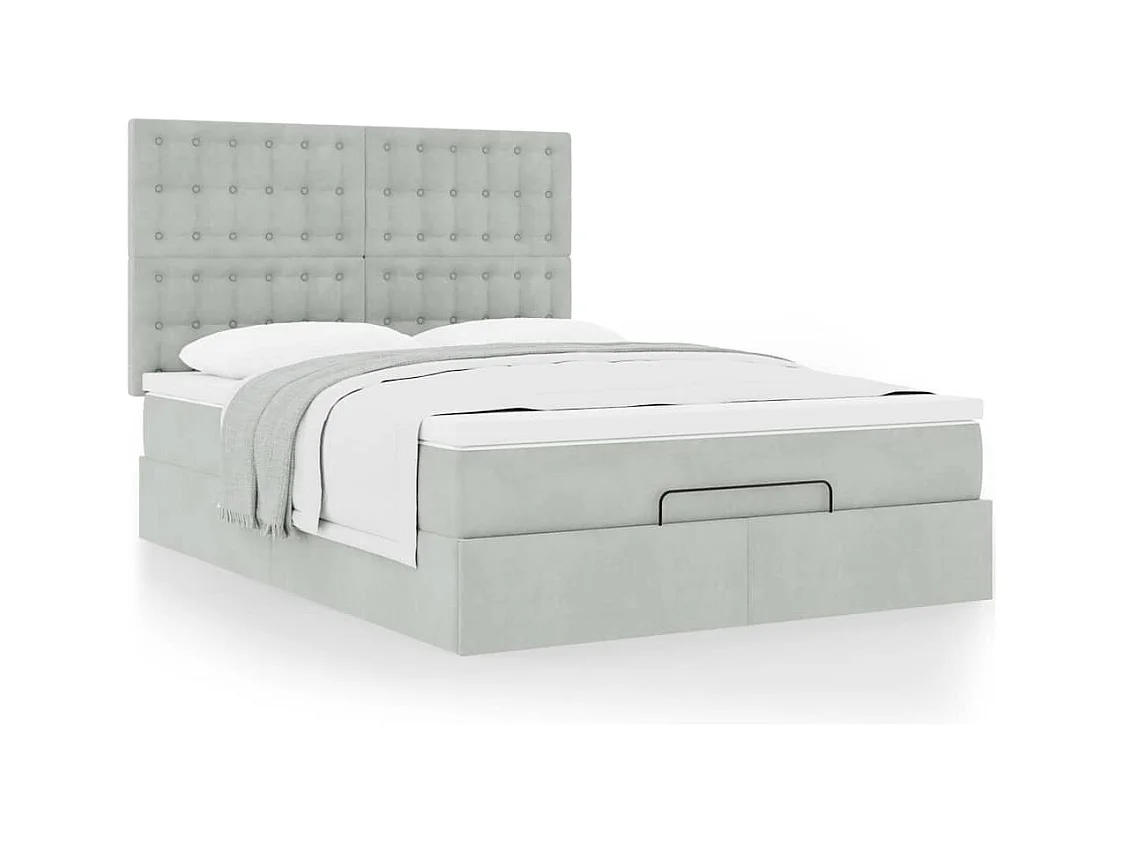 Cadre de lit ottoman et matelas gris clair 140x190 velours