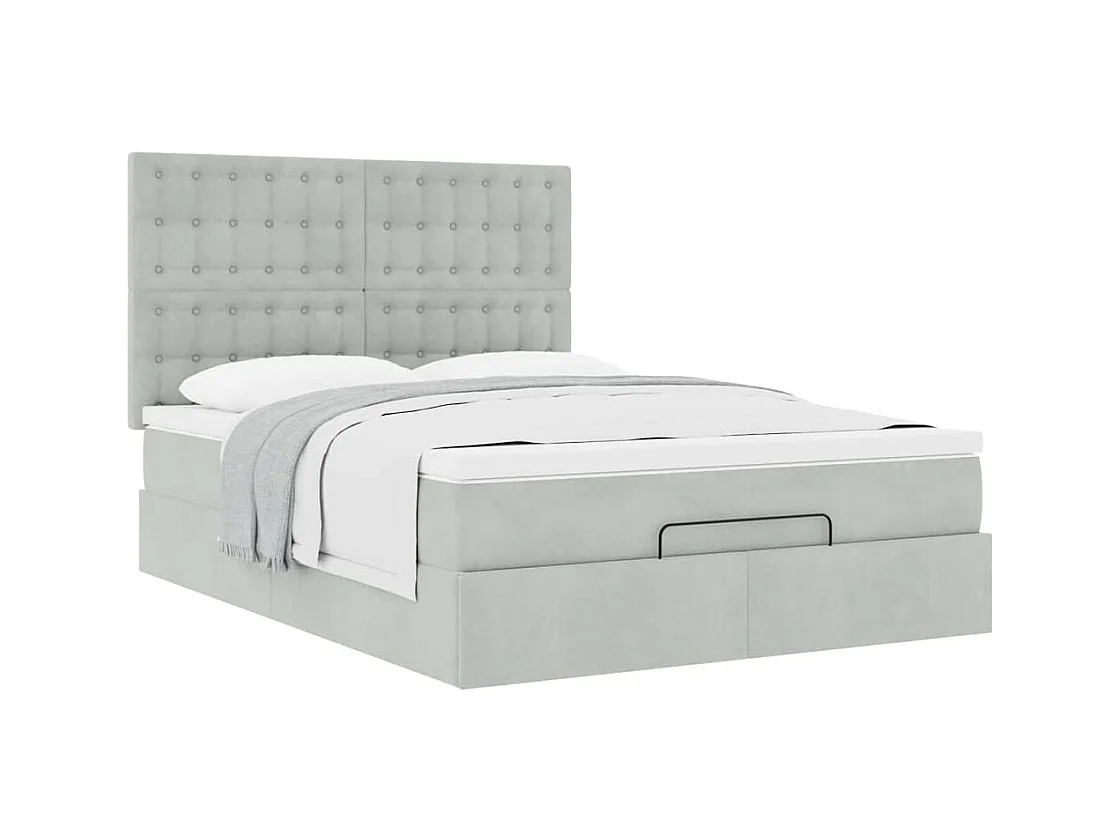 Cadre de lit ottoman et matelas gris clair 140x190 velours