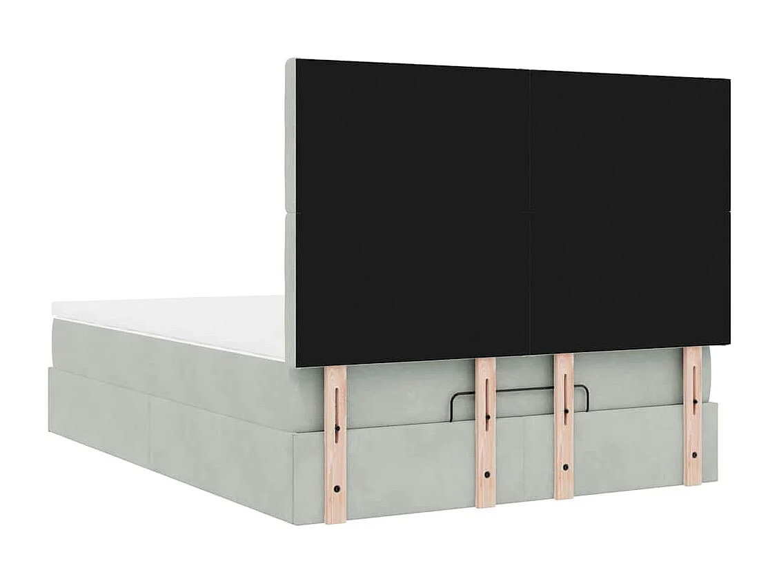 Cadre de lit ottoman et matelas gris clair 140x190 velours