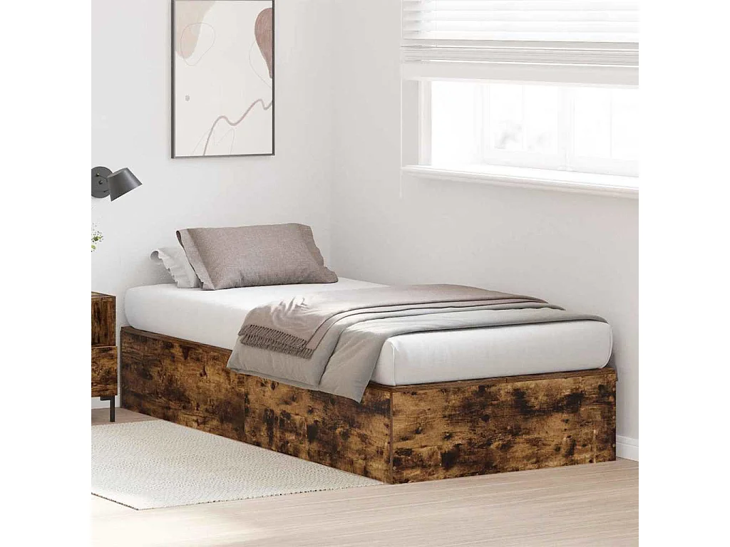 Cadre de lit avec rangement Chêne fumé 90 x 200 cm