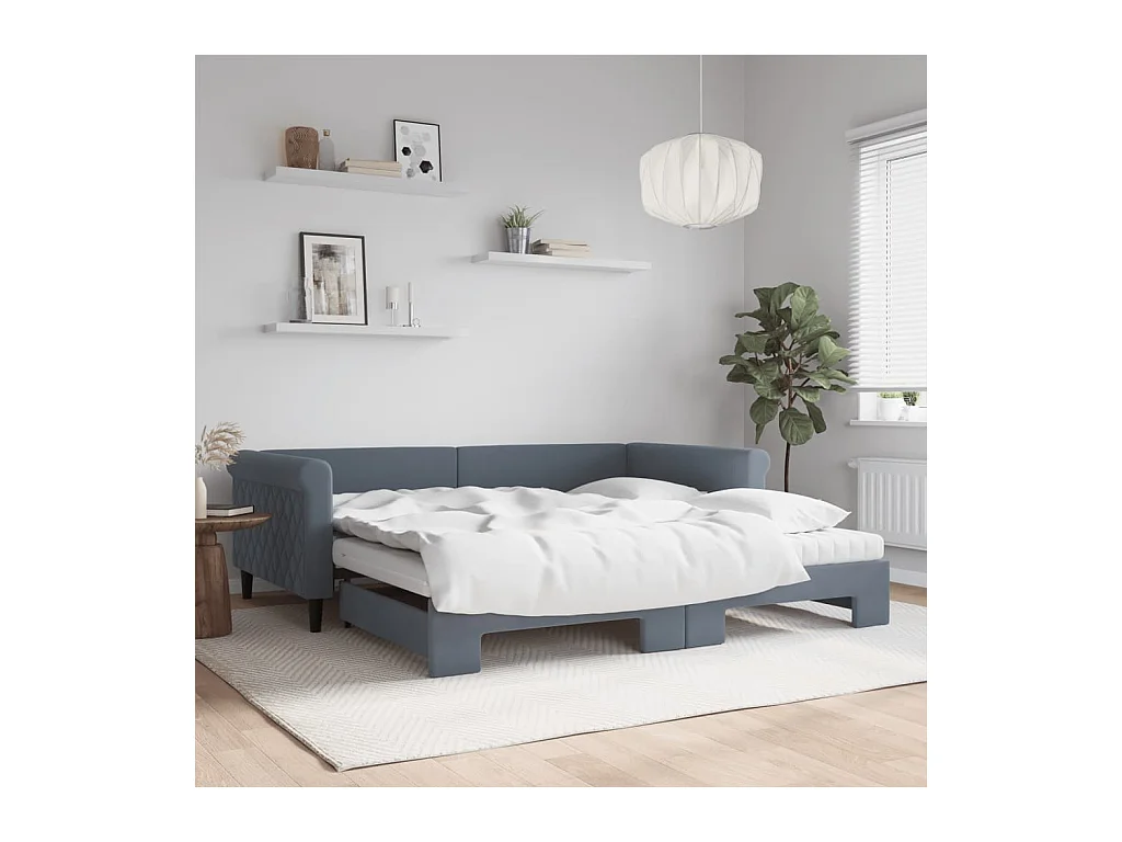 Slaapbank onderschuifbed matrassen 100x200cm fluweeldonkergrijs