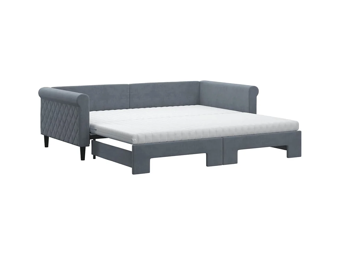 Slaapbank onderschuifbed matrassen 100x200cm fluweeldonkergrijs
