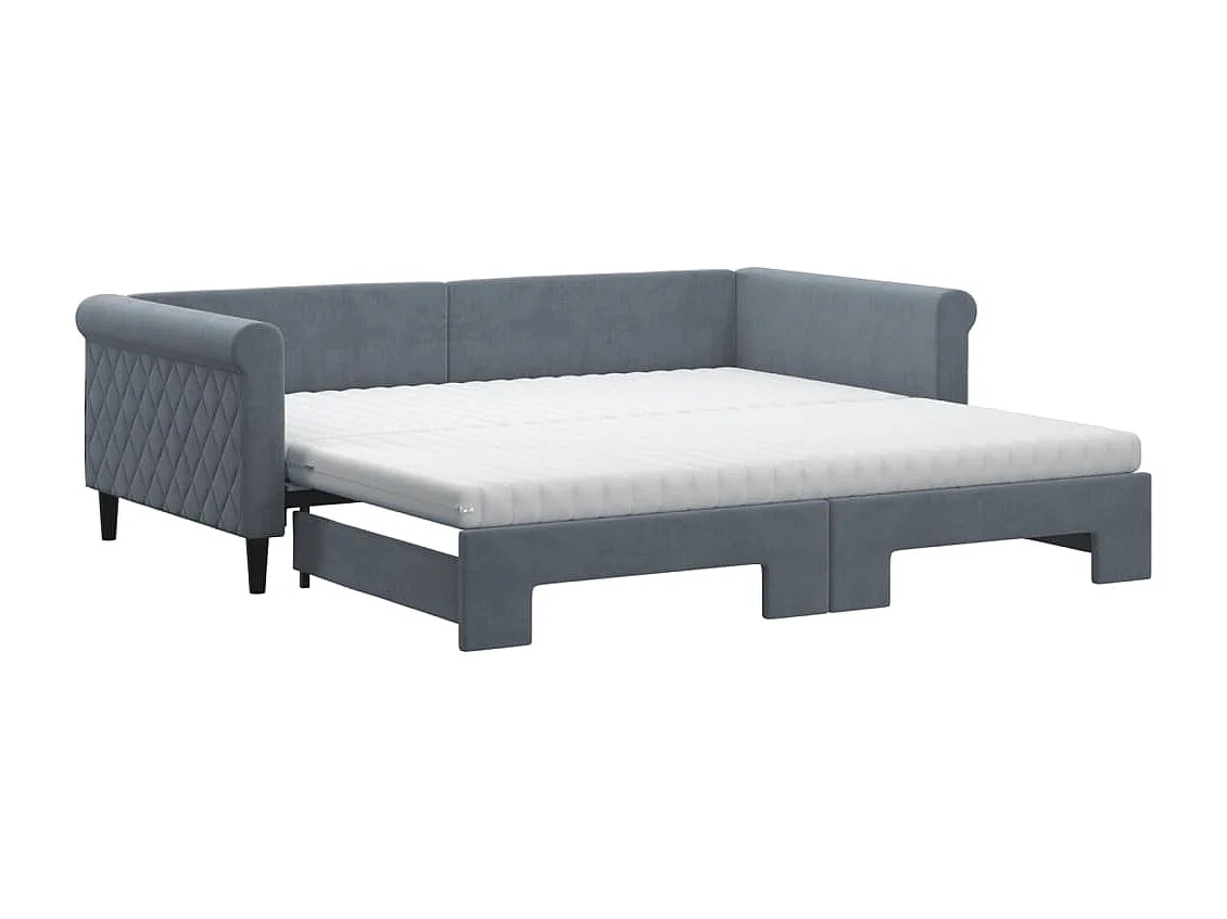 Tagesbett Ausziehbar mit Matratzen Dunkelgrau 100x200 cm Samt