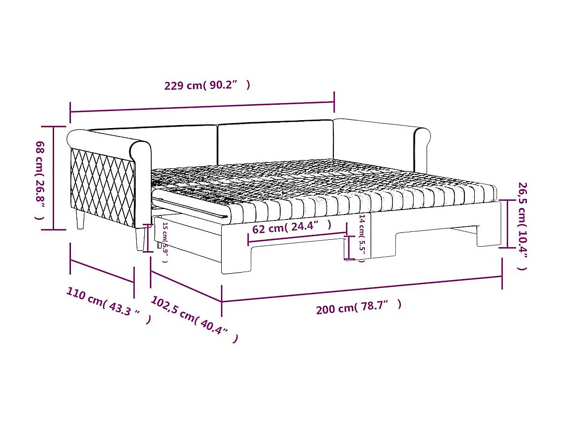 Tagesbett Ausziehbar mit Matratzen Dunkelgrau 100x200 cm Samt