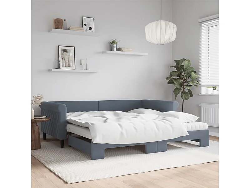 Lit de jour et gigogne et matelas gris foncé 100x200 cm velours