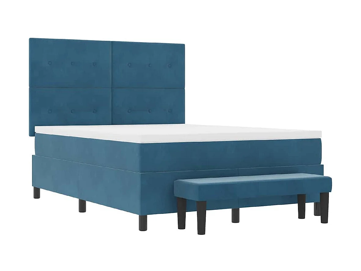 Lit à ressorts avec matelas Bleu foncé 140 x 200 cm Velours