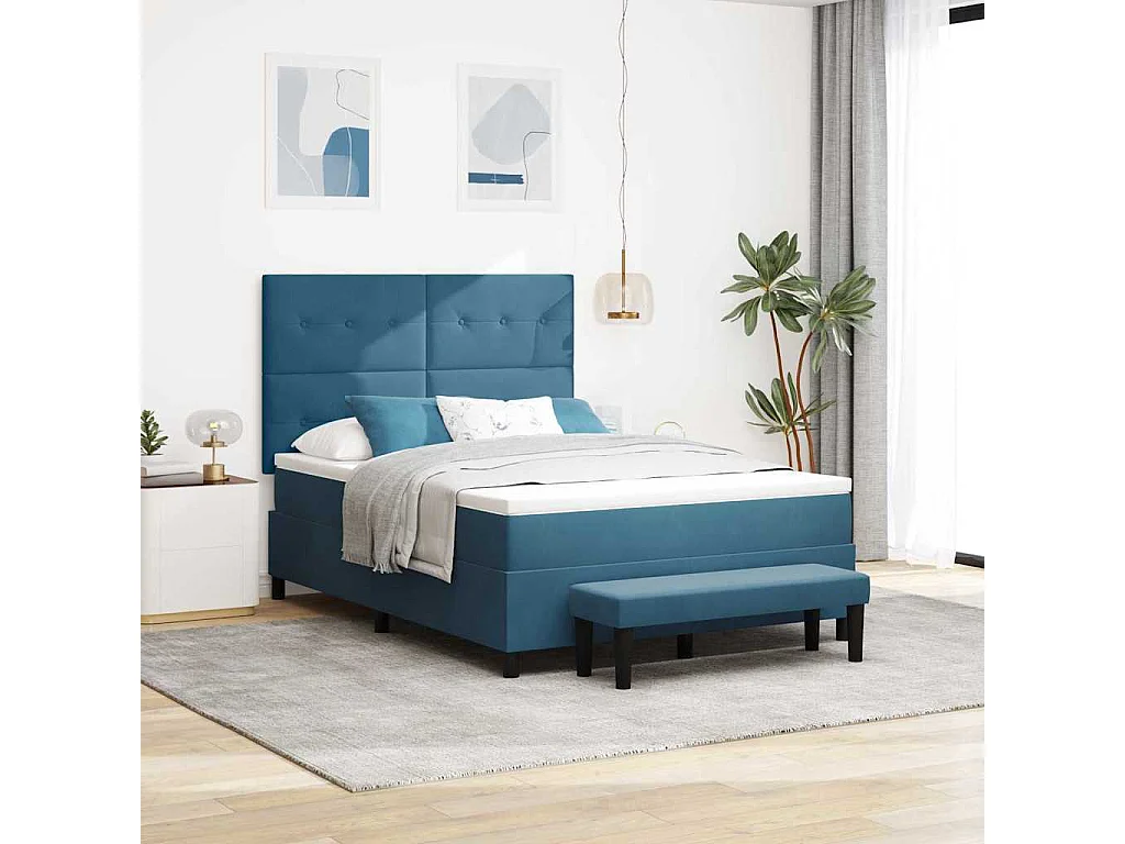 Cama Box com cabeceira Azul escuro 200 x 140 cm Veludo