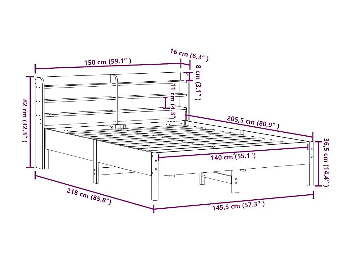 Letto senza Materasso Bianco 140x200 cm Legno Massello di Pino