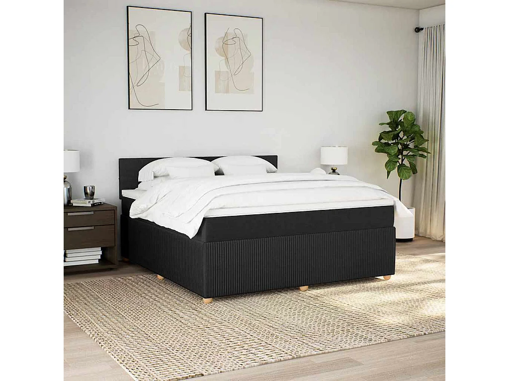 Giroletto a Molle con Materasso Nero 180x200 cm in Tessuto