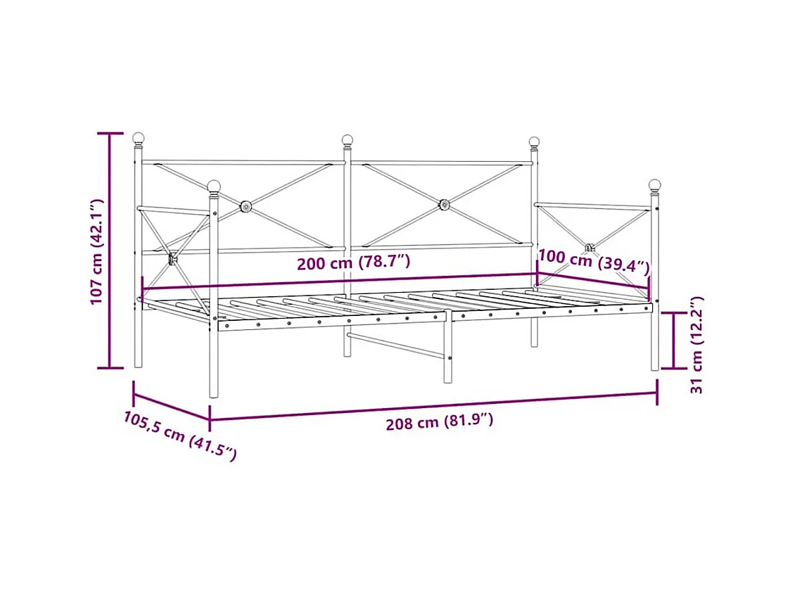Slaapbank zonder matras 100x200 cm staal wit