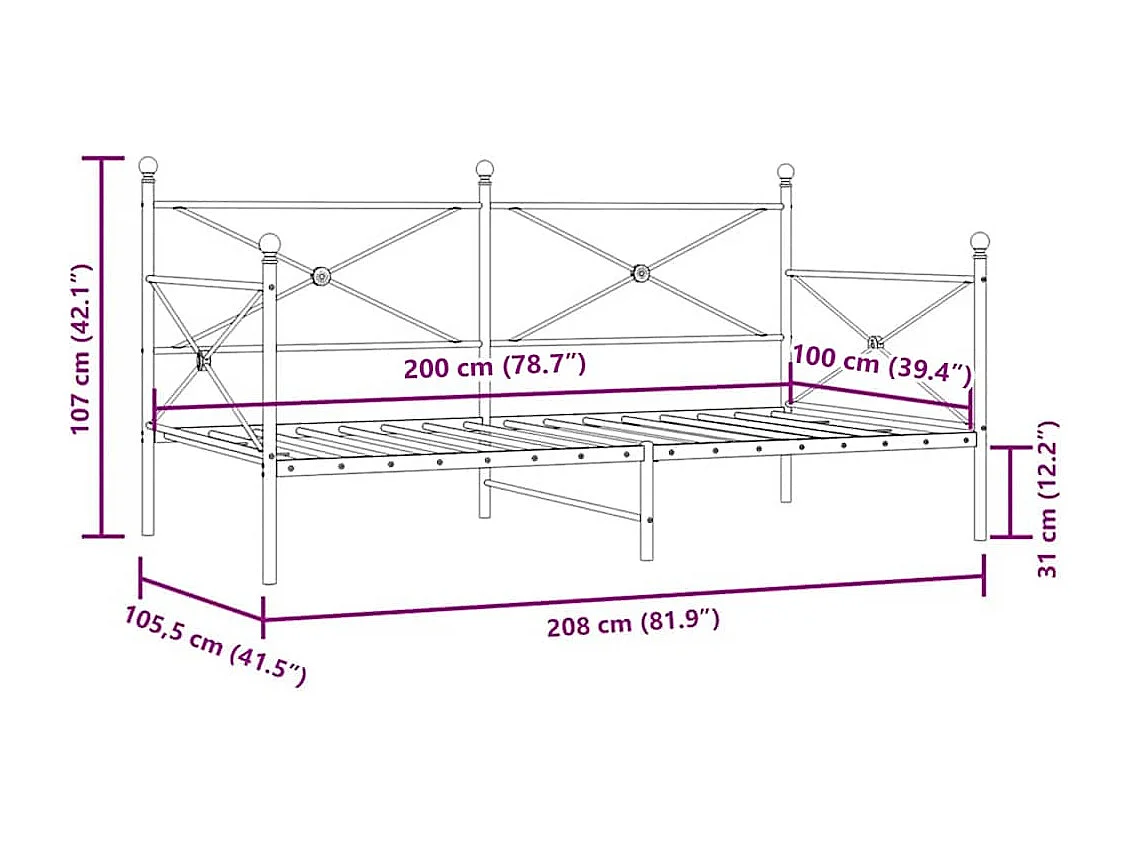 Slaapbank zonder matras 100x200 cm staal wit
