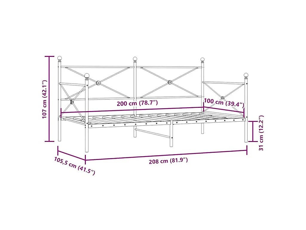 Lit de repos sans matelas blanc 100x200 cm acier