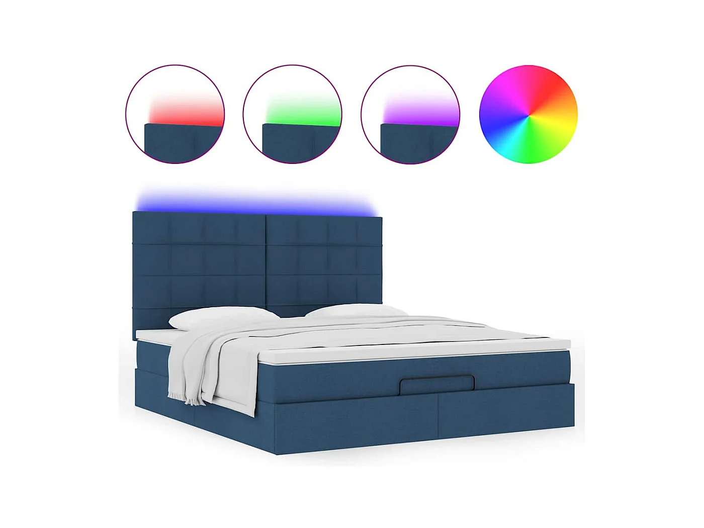 Cadre de lit ottoman avec matelas bleu 160x200 cm tissu