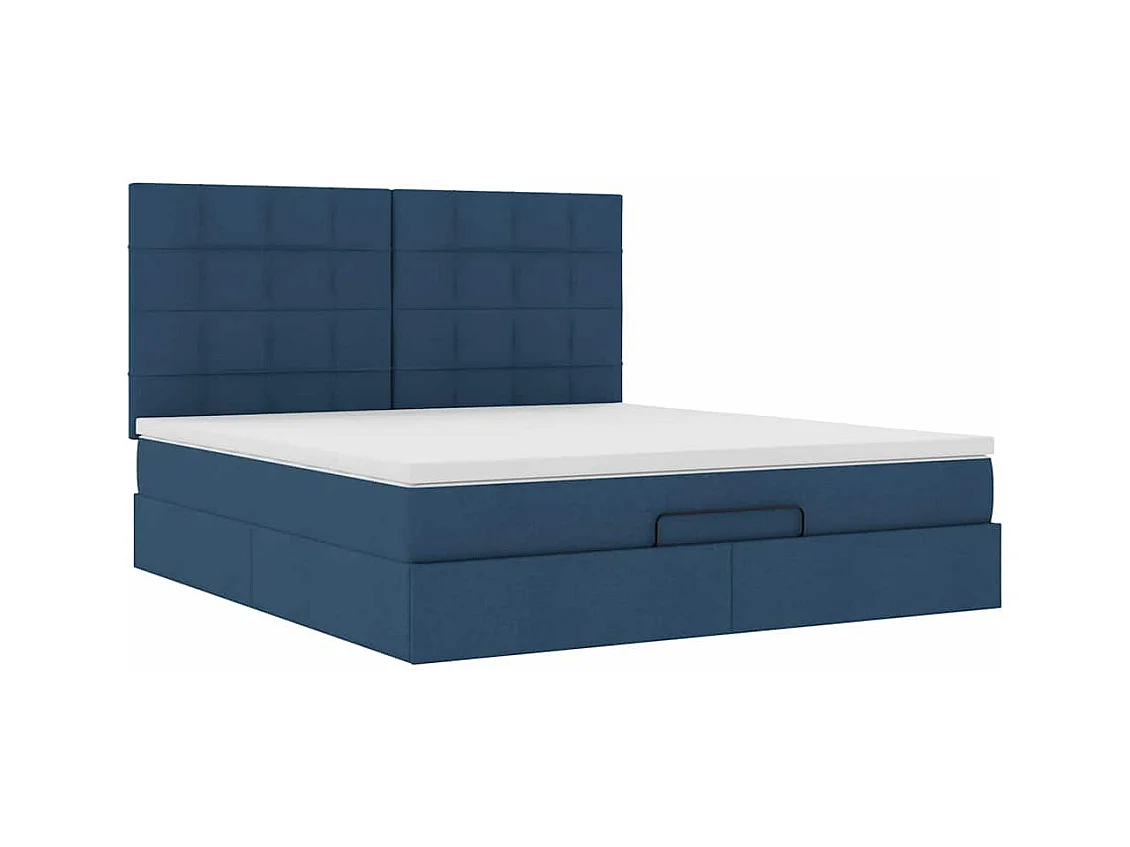Cadre de lit ottoman avec matelas bleu 160x200 cm tissu