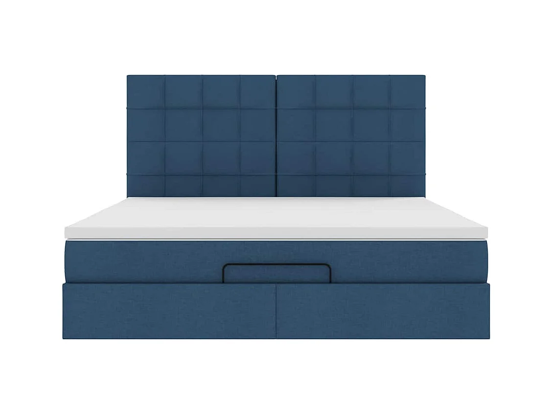 Cadre de lit ottoman avec matelas bleu 160x200 cm tissu