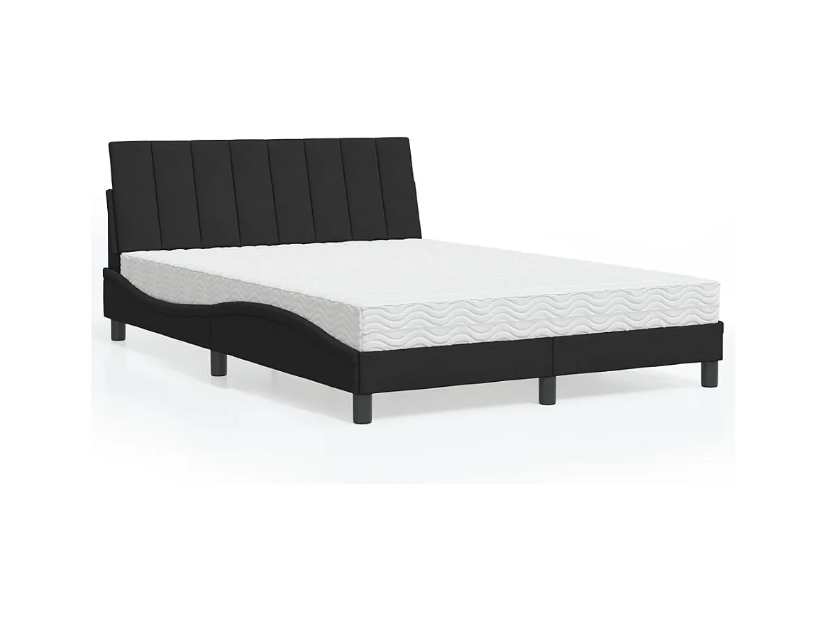 Lit avec matelas Hanko noir 140x190 cm velours