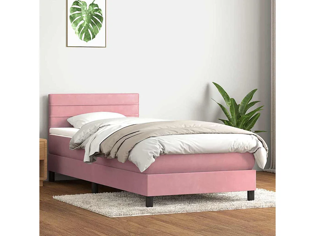 Sommier à lattes de lit avec matelas rose 90x220 cm velours