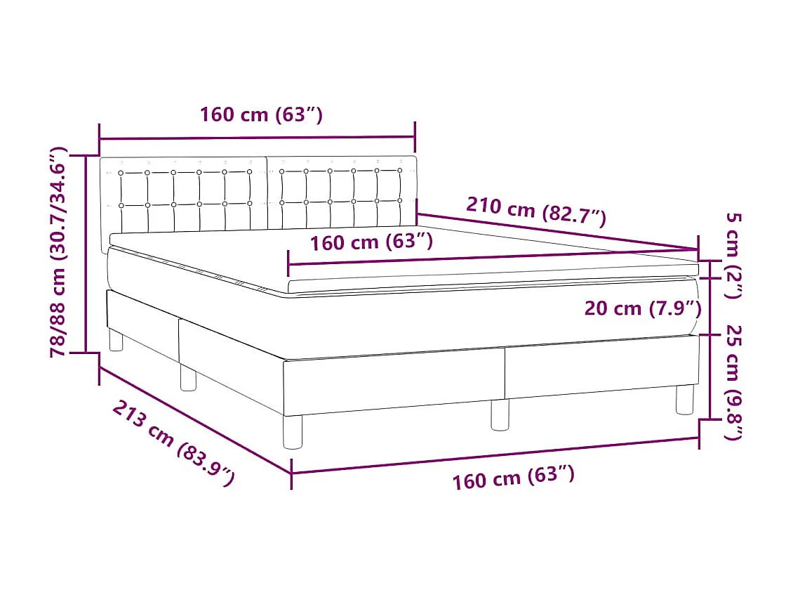 Giroletto a Molle con Materasso Rosa 160x210 cm in Velluto