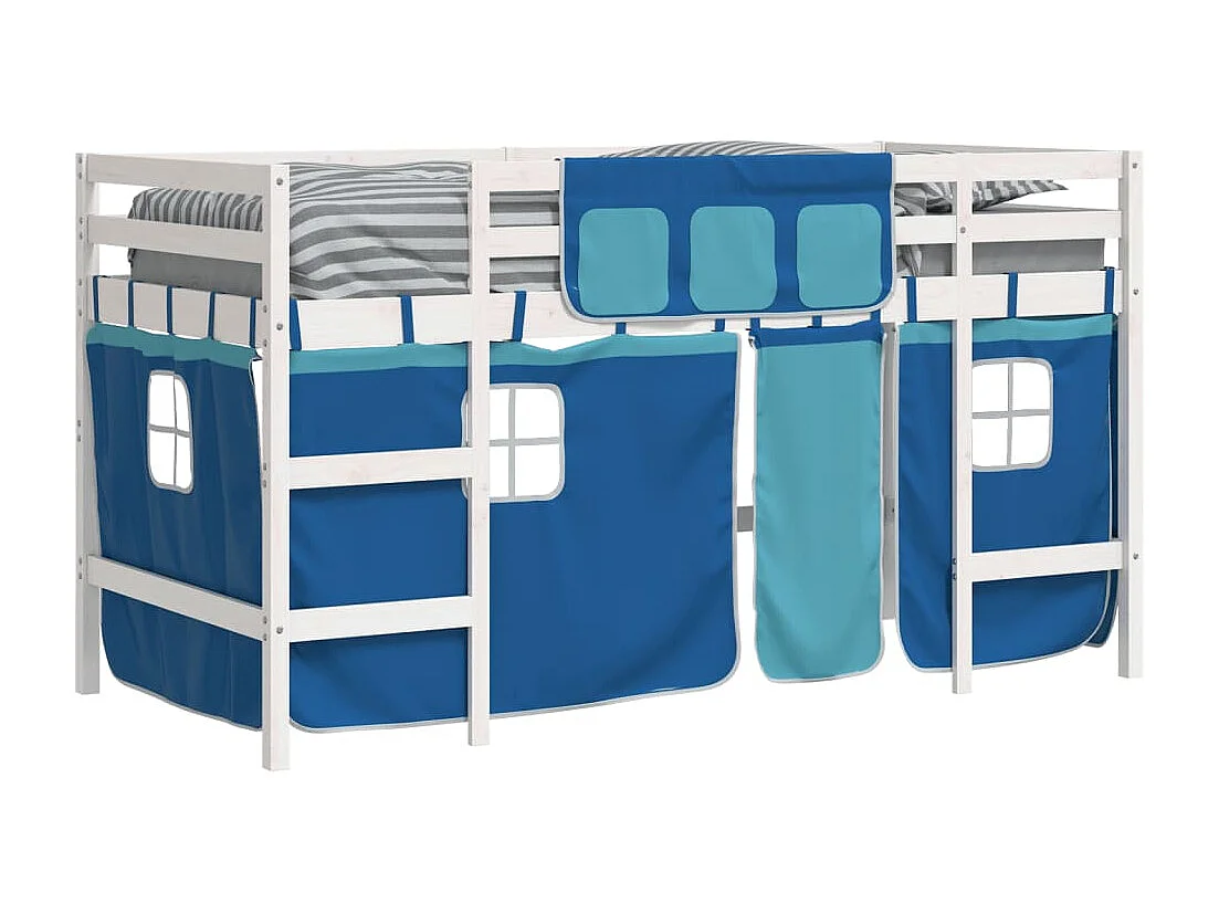 Cama alta para niños con cortinas madera pino azul 90x190 cm