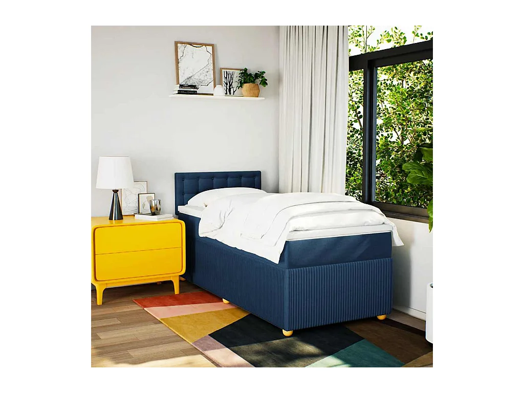 Sommier à lattes de lit avec matelas Bleu 100x200 cm Tissu