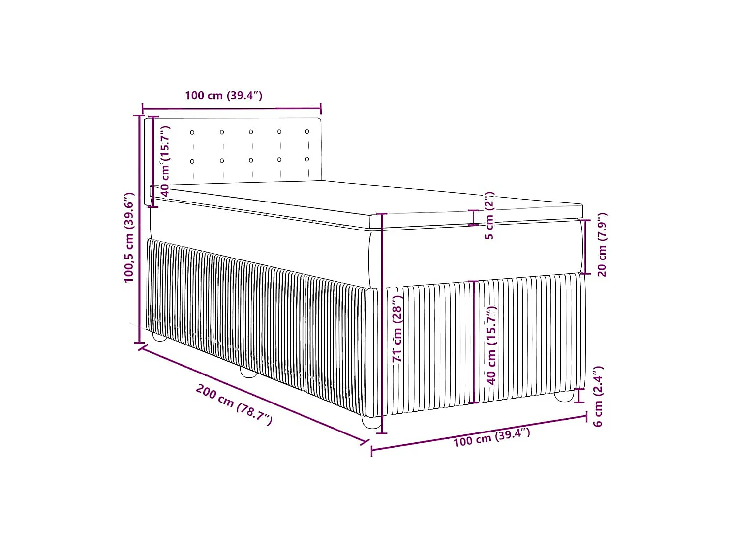Sommier à lattes de lit avec matelas Bleu 100x200 cm Tissu