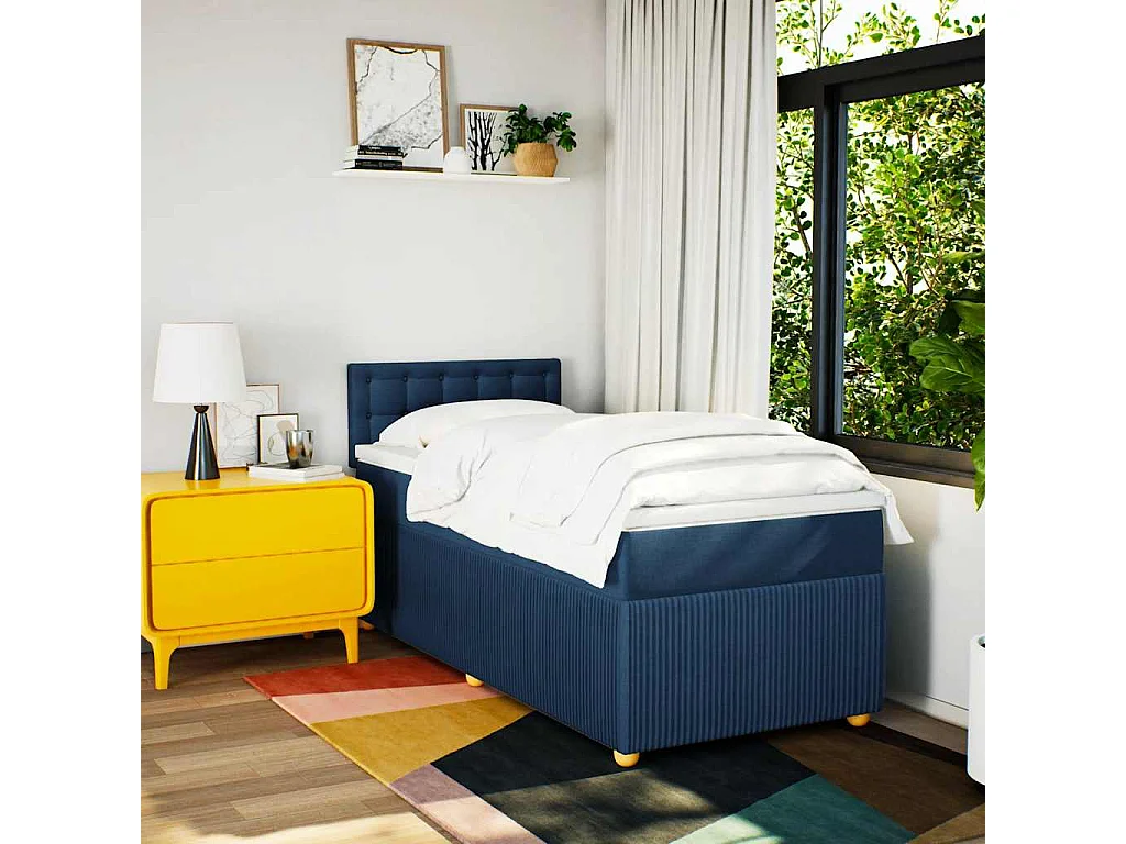 Sommier à lattes de lit avec matelas Bleu 100x200 cm Tissu