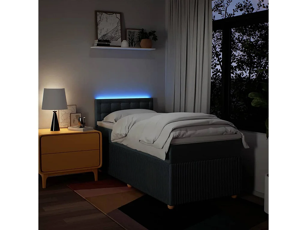Cama box spring con colchón tela azul 100x200 cm