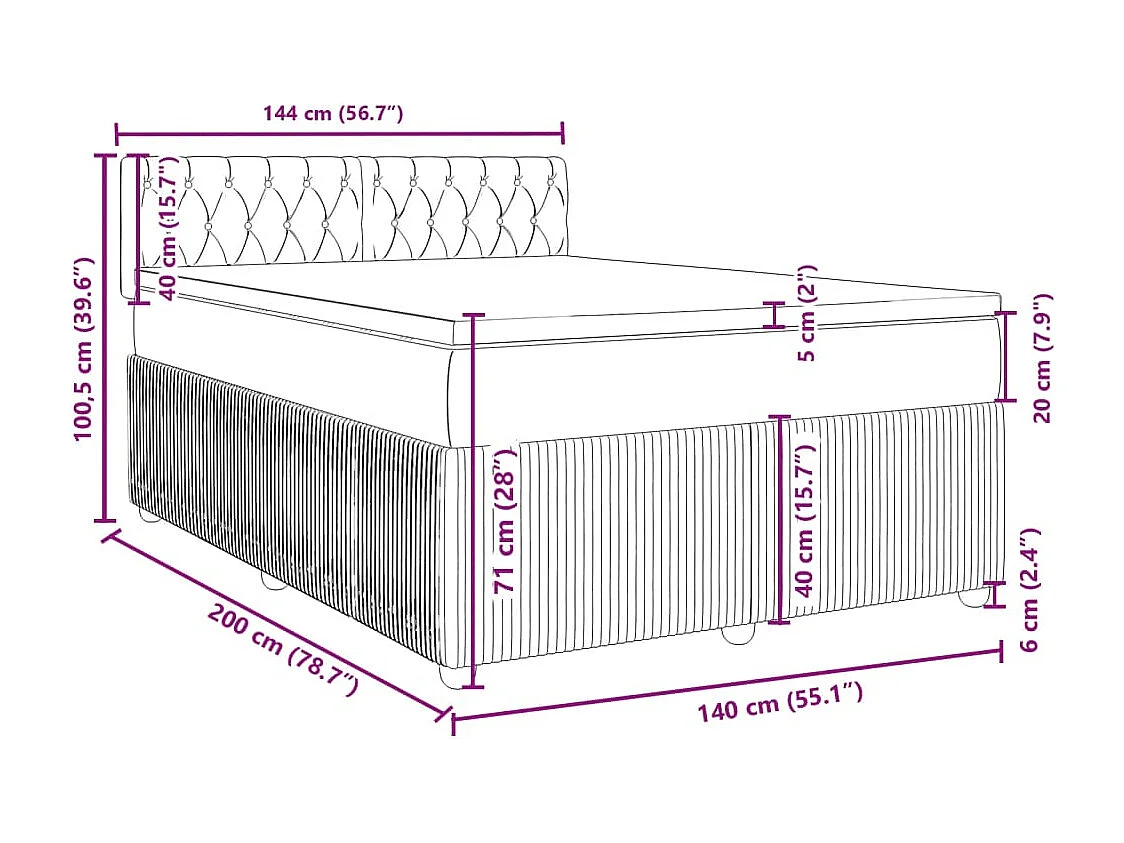 Boxspring met matras fluweel blauw 140x200 cm